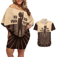 Her Vision Our Future Couples Matching Off Shoulder Short Dress and Hawaiian Shirt African Influential Black Women Inventors and Pioneers - Wonder Print Shop