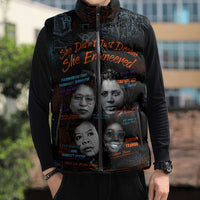 She Didn't Just Dream She Engineered Sleeveless Puffer Jacket African Celebrating Trailblazing Black Women Innovators in Technology and Engineering - Wonder Print Shop