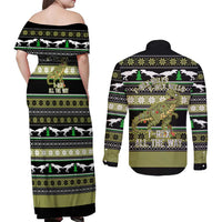 Christmas T Rex Tree Couples Matching Off Shoulder Maxi Dress and Long Sleeve Button Shirt Xmas Holiday Patterns - Wonder Print Shop