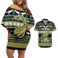 Christmas T Rex Tree Couples Matching Off Shoulder Short Dress and Hawaiian Shirt Xmas Holiday Patterns - Wonder Print Shop