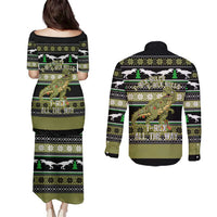 Christmas T Rex Tree Couples Matching Puletasi and Long Sleeve Button Shirt Xmas Holiday Patterns - Wonder Print Shop