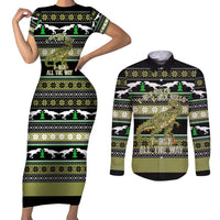 Christmas T Rex Tree Couples Matching Short Sleeve Bodycon Dress and Long Sleeve Button Shirt Xmas Holiday Patterns - Wonder Print Shop