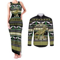 Christmas T Rex Tree Couples Matching Tank Maxi Dress and Long Sleeve Button Shirt Xmas Holiday Patterns - Wonder Print Shop