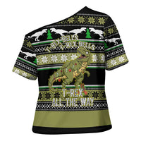 Christmas T Rex Tree Cross Shoulder Shirt Xmas Holiday Patterns - Wonder Print Shop