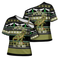 Christmas T Rex Tree Cross Shoulder Shirt Xmas Holiday Patterns - Wonder Print Shop