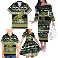 Christmas T Rex Tree Family Matching Off The Shoulder Long Sleeve Dress and Hawaiian Shirt Xmas Holiday Patterns - Wonder Print Shop