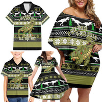 Christmas T Rex Tree Family Matching Off Shoulder Short Dress and Hawaiian Shirt Xmas Holiday Patterns - Wonder Print Shop