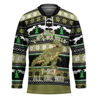 Christmas T Rex Tree Hockey Jersey Xmas Holiday Patterns - Wonder Print Shop