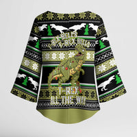 Christmas T Rex Tree Kimono Sleeve Blouse Xmas Holiday Patterns - Wonder Print Shop