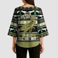 Christmas T Rex Tree Kimono Sleeve Blouse Xmas Holiday Patterns - Wonder Print Shop