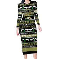 Christmas T Rex Tree Long Sleeve Bodycon Dress Xmas Holiday Patterns - Wonder Print Shop