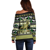 Christmas T Rex Tree Off Shoulder Sweater Xmas Holiday Patterns - Wonder Print Shop