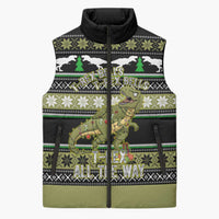 Christmas T Rex Tree Sleeveless Puffer Jacket Xmas Holiday Patterns - Wonder Print Shop