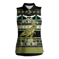 Christmas T Rex Tree Women Sleeveless Polo Shirt Xmas Holiday Patterns - Wonder Print Shop
