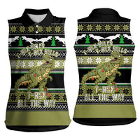 Christmas T Rex Tree Women Sleeveless Polo Shirt Xmas Holiday Patterns - Wonder Print Shop