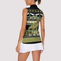 Christmas T Rex Tree Women Sleeveless Polo Shirt Xmas Holiday Patterns - Wonder Print Shop