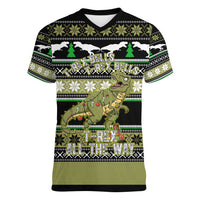 Christmas T Rex Tree Women V-Neck T-Shirt Xmas Holiday Patterns - Wonder Print Shop