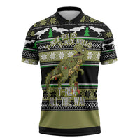 Christmas T Rex Tree Zipper Polo Shirt Xmas Holiday Patterns - Wonder Print Shop