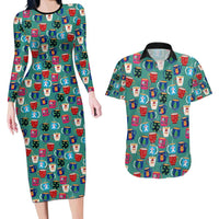Christmas Teapot Group Couples Matching Long Sleeve Bodycon Dress and Hawaiian Shirt Xmas Holiday Patterns - Wonder Print Shop