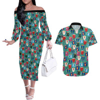 Christmas Teapot Group Couples Matching Off The Shoulder Long Sleeve Dress and Hawaiian Shirt Xmas Holiday Patterns - Wonder Print Shop