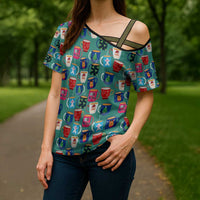 Christmas Teapot Group Cross Shoulder Shirt Xmas Holiday Patterns - Wonder Print Shop