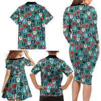 Christmas Teapot Group Family Matching Long Sleeve Bodycon Dress and Hawaiian Shirt Xmas Holiday Patterns - Wonder Print Shop