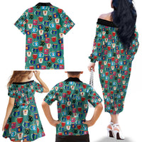 Christmas Teapot Group Family Matching Off The Shoulder Long Sleeve Dress and Hawaiian Shirt Xmas Holiday Patterns - Wonder Print Shop