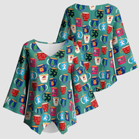 Christmas Teapot Group Kimono Sleeve Blouse Xmas Holiday Patterns - Wonder Print Shop