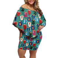 Christmas Teapot Group Off Shoulder Short Dress Xmas Holiday Patterns - Wonder Print Shop