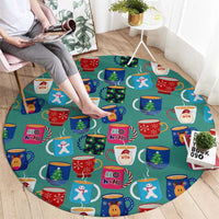 Christmas Teapot Group Round Carpet Xmas Holiday Patterns - Wonder Print Shop