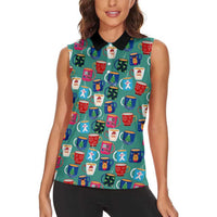 Christmas Teapot Group Women Sleeveless Polo Shirt Xmas Holiday Patterns - Wonder Print Shop