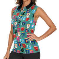 Christmas Teapot Group Women Sleeveless Polo Shirt Xmas Holiday Patterns - Wonder Print Shop