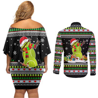 Christmas Tennis Snowman Couples Matching Off Shoulder Short Dress and Long Sleeve Button Shirt Xmas Holiday Patterns - Wonder Print Shop