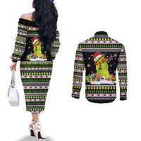 Christmas Tennis Snowman Couples Matching Off The Shoulder Long Sleeve Dress and Long Sleeve Button Shirt Xmas Holiday Patterns - Wonder Print Shop