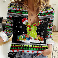 Christmas Tennis Snowman Women Casual Shirt Xmas Holiday Patterns - Wonder Print Shop