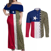 Christmas Texas Camo Couples Matching Off Shoulder Maxi Dress and Long Sleeve Button Shirt Xmas Holiday Patterns - Wonder Print Shop
