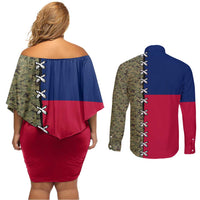 Christmas Texas Camo Couples Matching Off Shoulder Short Dress and Long Sleeve Button Shirt Xmas Holiday Patterns - Wonder Print Shop