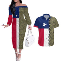 Christmas Texas Camo Couples Matching Off The Shoulder Long Sleeve Dress and Hawaiian Shirt Xmas Holiday Patterns - Wonder Print Shop