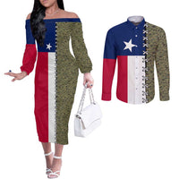 Christmas Texas Camo Couples Matching Off The Shoulder Long Sleeve Dress and Long Sleeve Button Shirt Xmas Holiday Patterns - Wonder Print Shop