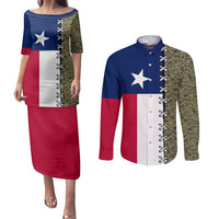 Christmas Texas Camo Couples Matching Puletasi and Long Sleeve Button Shirt Xmas Holiday Patterns - Wonder Print Shop