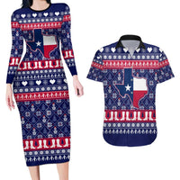 Christmas Texas Map Symbols Couples Matching Long Sleeve Bodycon Dress and Hawaiian Shirt Xmas Holiday Patterns - Wonder Print Shop