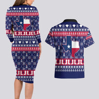 Christmas Texas Map Symbols Couples Matching Long Sleeve Bodycon Dress and Hawaiian Shirt Xmas Holiday Patterns - Wonder Print Shop