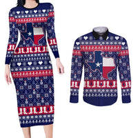 Christmas Texas Map Symbols Couples Matching Long Sleeve Bodycon Dress and Long Sleeve Button Shirt Xmas Holiday Patterns - Wonder Print Shop