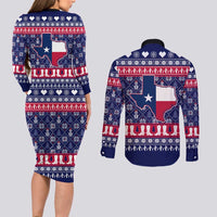 Christmas Texas Map Symbols Couples Matching Long Sleeve Bodycon Dress and Long Sleeve Button Shirt Xmas Holiday Patterns - Wonder Print Shop