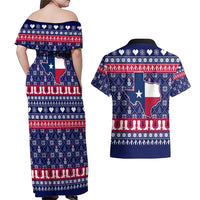 Christmas Texas Map Symbols Couples Matching Off Shoulder Maxi Dress and Hawaiian Shirt Xmas Holiday Patterns - Wonder Print Shop