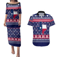 Christmas Texas Map Symbols Couples Matching Puletasi and Hawaiian Shirt Xmas Holiday Patterns - Wonder Print Shop