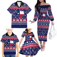 Christmas Texas Map Symbols Family Matching Off The Shoulder Long Sleeve Dress and Hawaiian Shirt Xmas Holiday Patterns - Wonder Print Shop