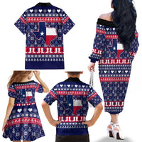 Christmas Texas Map Symbols Family Matching Off The Shoulder Long Sleeve Dress and Hawaiian Shirt Xmas Holiday Patterns - Wonder Print Shop
