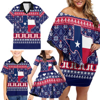 Christmas Texas Map Symbols Family Matching Off Shoulder Short Dress and Hawaiian Shirt Xmas Holiday Patterns - Wonder Print Shop