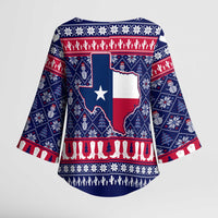 Christmas Texas Map Symbols Kimono Sleeve Blouse Xmas Holiday Patterns - Wonder Print Shop